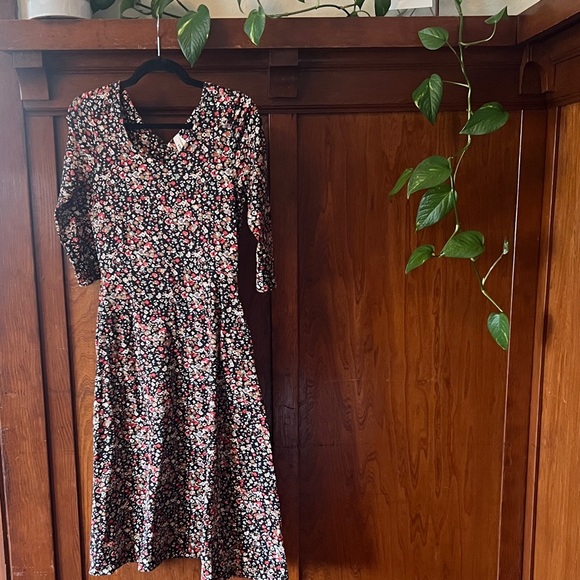Pact Blue and Red Pixel Floral Midi Dress - Picture 1 of 5